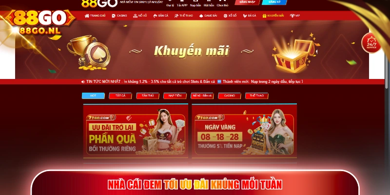 Nhà cái đem tới ưu đãi khủng mỗi tuần 